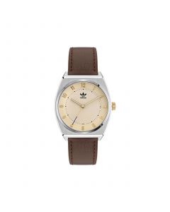 Unisex Three Hand Code Two Brown Leather Strap Watch 38mm