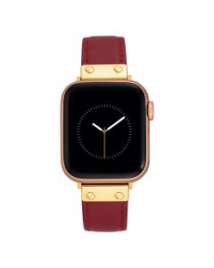 Women's Red Genuine Leather Strap with Gold-Tone Stainless Steel Accents for Apple Watch, Compatible with 38mm, 40mm, 41mm