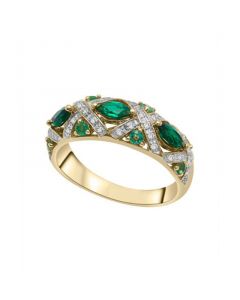 Created Emerald and Created White Sapphire Band Ring in 14K Yellow Gold Over Sterling Silver