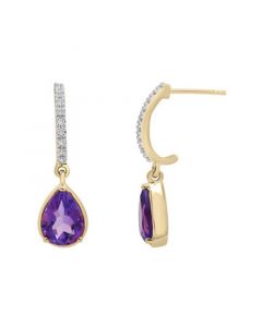 Amethyst and Diamond Accent Pear Earring in 14K Yellow Gold Over Sterling Silver