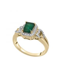 Created Emerald and Created White Sapphire Ring in 14K Yellow Gold Over Sterling Silver