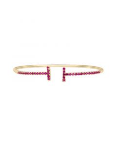 Created Ruby Open Bangle Bracelet in 14K Yellow Gold Over Sterling Silver