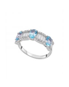 White Topaz and Blue Topaz Bar Ring in Sterling Silver