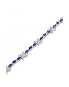 Created Blue Sapphire and Created White Sapphire Bracelet in Sterling Silver