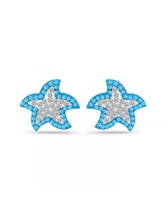 Crystal Star Fish Sterling Silver Stud Earrings