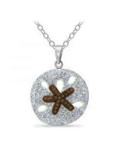 Crystal Sand Dollar Pendant Sterling Silver Necklace