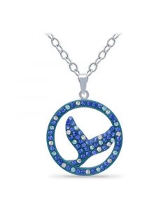 Crystal Dotted Whale Tail Circle Pendant Sterling Silver Necklace