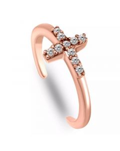 Cubic Zirconia Cross 18K Rose Gold Over Silver Toe Ring