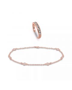 Cubic Zirconia Channel Set 18K Rose Gold and Gold Over Silver, Sterling Silver Toe Ring with Station Anklet Set, 2 Piece