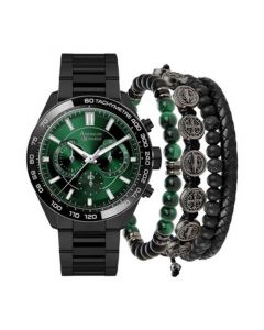 Men's Black Metal Alloy Bracelet Watch 45mm Gift Set