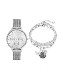 Women's Silver-Tone Mesh Metal Alloy Bracelet Watch 36mm Gift Set