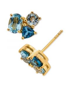 Blue Topaz Cluster Stud Earrings (2-1/10 ct. t.w.) in 14k Gold-Plated Sterling Silver