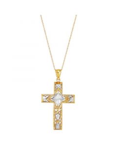 Openwork Two-Tone Cross 18" Pendant Necklace in 10k Gold