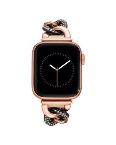 Women's Black and Rose Gold-Tone Mixed Metal and Preciosa Maxima Crystal Accented Chain Link Bracelet for Apple Watch, Compatible with 38mm, 41mm, 41mm