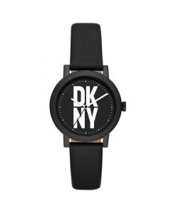 Women's Soho D Three-Hand Black Leather Strap Watch, 34mm