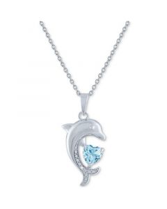 Blue Topaz (1 ct. t.w.) & Diamond Accent Dolphin Pendant Necklace in Sterling Silver, 16" + 2" extender