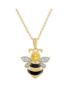 Citrine (1/4 ct. t.w.) & Diamond Accent Bee Enamel Pendant Necklace in 14k Gold-Plated Sterling Silver, 16" + 2" extender