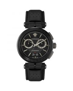 Men's Swiss Chronograph Aion Black Leather Strap Watch 45mm