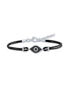 Black & White Diamond Accent Evil Eye Cord Bracelet in Sterling Silver