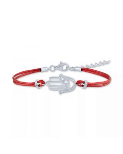 Diamond Accent Hamsa Hand Red Cord Bracelet in Sterling Silver or 14k Gold-Plated Sterling Silver