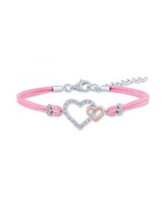 Diamond Accent Double Heart Pink Cord Bracelet in Sterling Silver & 14k Rose Gold-Plate