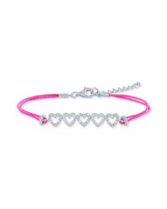 Diamond Accent Multi-Heart Pink Cord Bracelet in Sterling Silver