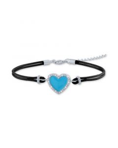 Diamond Accent Enamel Heart Cord Bracelet in Sterling Silver