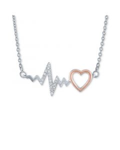 Diamond Accent Heartbeat Heart Pendant Necklace in Sterling Silver & 14k Rose Gold-Plate, 16" + 2" extender