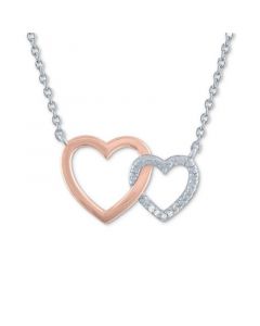 Diamond Accent Double Heart Pendant Necklace in Sterling Silver & 14k Rose Gold-Plate, 16" + 2" extender