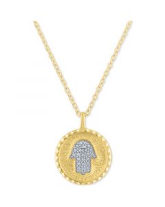 Diamond Accent Hamsa Hand Pendant Necklace in 14k Gold-Plated Sterling Silver, 16" + 2" extender