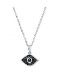 Black & White Diamond Accent Evil Eye Pendant Necklace in Sterling Silver, 16" + 2" extender