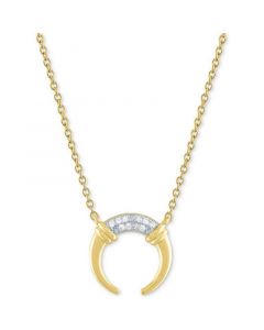 Diamond Accent Crescent Horn Pendant Necklace in 14k Gold-Plated Sterling Silver, 16" + 2" extender