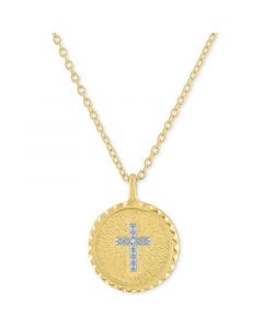 Diamond Accent Cross Disc Pendant Necklace in 14k Gold-Plated Sterling Silver, 16" + 2" extender