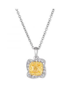 Sunny Yellow Diamond (1/4 ct. t.w.) & Vanilla Diamond (1/6 ct. t.w.) Double Halo 18" Pendant Necklace in Platinum & 14k Gold