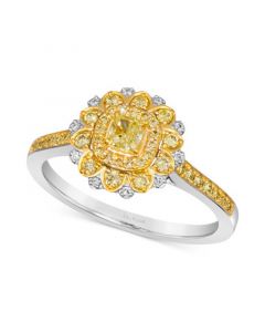 Sunny Yellow Diamond (1/2 ct. t.w.) & Vanilla Diamond Accent Starflower Ring in Platinum & 14k Gold