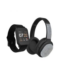 Women's Black Silicone Strap Smartwatch with Bluetooth Headphone Set 34mm