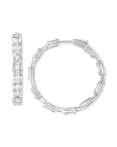 EFFY® Diamond Baguette & Round Medium Hoop Earrings (2-1/10 ct. t.w.) in 14k White Gold, 1.2"