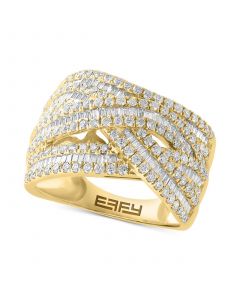 EFFY® Diamond Baguette & Round Multirow Crossover Ring (1-1/2 ct. t.w.) in 14k Gold