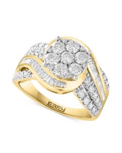 EFFY® Diamond Baguette & Round Cluster Swirl Ring (1-3/8 ct. t.w.) in 14k Gold