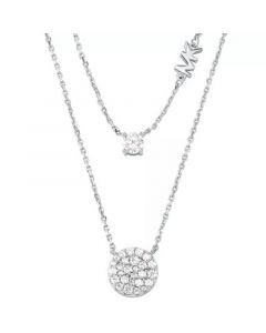 Sterling Silver Double Layered Pave Disk Necklace