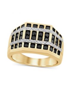 Men's Black Diamond (1-1/10 ct. t.w.) & White Diamond (1/4 ct. t.w.) Multirow Statement Ring in Sterling Silver & 14k Gold-Plate