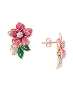 EFFY® Diamond (1/4 ct. t.w.) & Enamel Flower Earrings in 14k Rose Gold