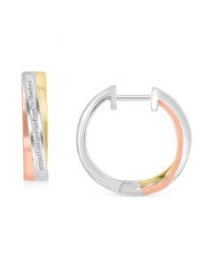 EFFY® Diamond Baguette Small Hoop Earrings (1/3 ct. t.w.) in 14k Tricolor Gold, 0.625"