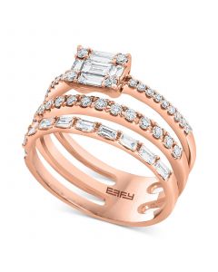 EFFY® Diamond Baguette & Round Three Row Statement Ring (3/4 ct. t.w.) in 14k Rose Gold