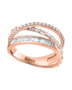 EFFY® Diamond Baguette & Round Crossover Statement Ring (5/8 ct. t.w.) in 14k Rose Gold