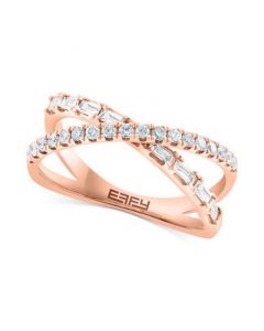 EFFY® Diamond Round & Baguette Crossover Ring (3/8 ct. t.w.) in 14k Rose Gold