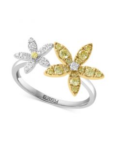 EFFY® Yellow Diamond (3/8 ct. t.w.) & White Diamond (1/10 ct. t.w.) Double Flower Ring in 14k Two-Tone Gold