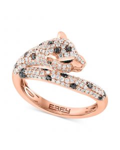 EFFY® Diamond (3/4 ct. t.w.) & Emerald Accent Panther Ring in 14k Rose Gold