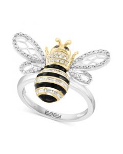 EFFY® White Diamond (3/8 ct. t.w.) & Black Diamond Accent Bee Ring in 14k Two Tone Gold