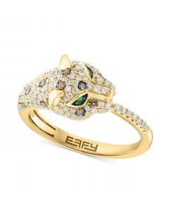 EFFY® Diamond (5/8 ct. t.w.) & Emerald Accent Panther Ring in 14k Gold